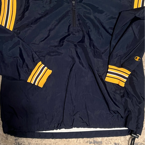 Vintage Champion Lined Windbreaker Pullover Jacket S | 90s Navy/Gold Striped - Picture 7 of 16